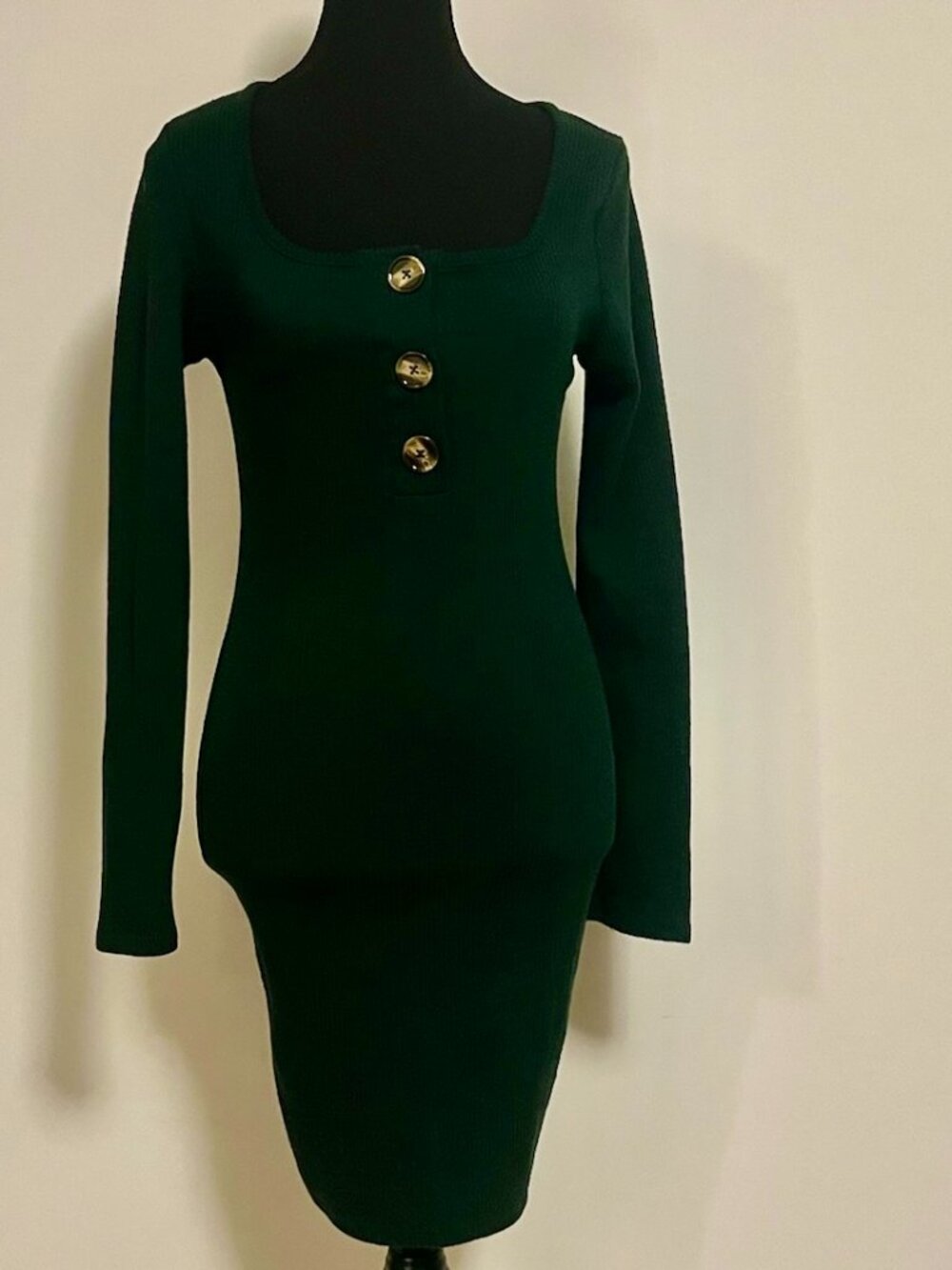 Heart&Hips Forest Green Long Sleeve Scoop neck Bodycon Sweater